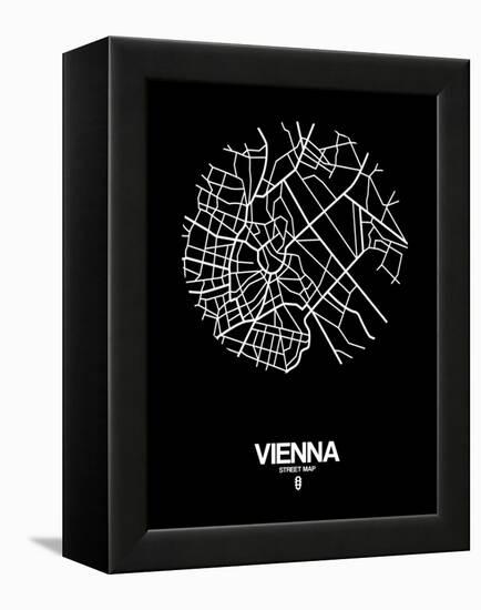 Vienna Street Map Black-NaxArt-Framed Stretched Canvas