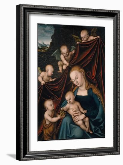 'Vierge a L'enfant Avec Saint Jean Baptiste Entoures D'anges  (The Virgin and Child with Saint John-Lucas the Elder Cranach-Framed Giclee Print