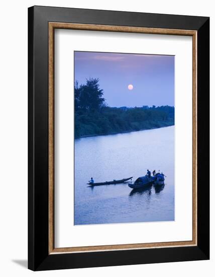 Vietnam, Dmz Area. Dong Ha, Cam Lo River, Boats at Sunset-Walter Bibikow-Framed Photographic Print