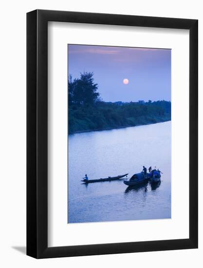 Vietnam, Dmz Area. Dong Ha, Cam Lo River, Boats at Sunset-Walter Bibikow-Framed Photographic Print