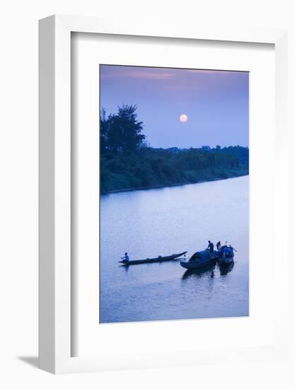 Vietnam, Dmz Area. Dong Ha, Cam Lo River, Boats at Sunset-Walter Bibikow-Framed Photographic Print