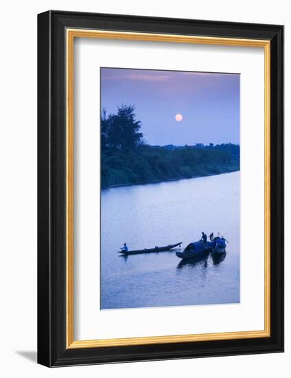 Vietnam, Dmz Area. Dong Ha, Cam Lo River, Boats at Sunset-Walter Bibikow-Framed Photographic Print