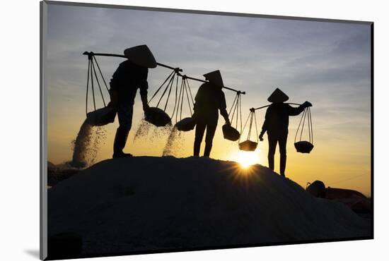 Vietnam. Doc Let Salt lake. Workers harvesting the salt. Early morning sunrise.-Tom Norring-Mounted Photographic Print