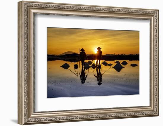 Vietnam. Doc Let Salt lake. Workers harvesting the salt. Early morning sunrise.-Tom Norring-Framed Photographic Print