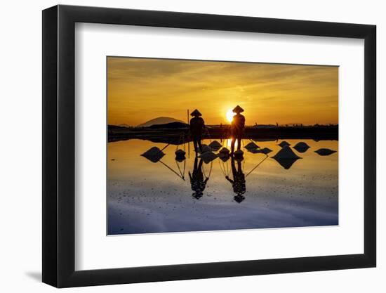 Vietnam. Doc Let Salt lake. Workers harvesting the salt. Early morning sunrise.-Tom Norring-Framed Photographic Print