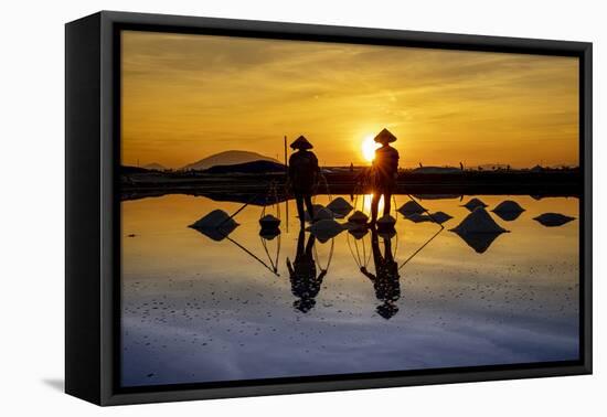 Vietnam. Doc Let Salt lake. Workers harvesting the salt. Early morning sunrise.-Tom Norring-Framed Premier Image Canvas