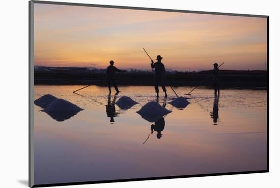 Vietnam. Doc Let Salt lake. Workers harvesting the salt. Early morning sunrise.-Tom Norring-Mounted Photographic Print