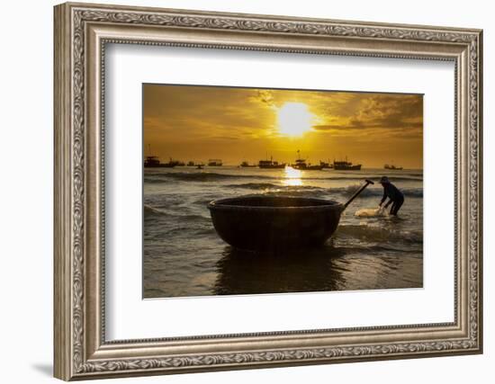 Vietnam. Fishermen deliver the nights catch to the beach at Hoi An.-Tom Norring-Framed Photographic Print