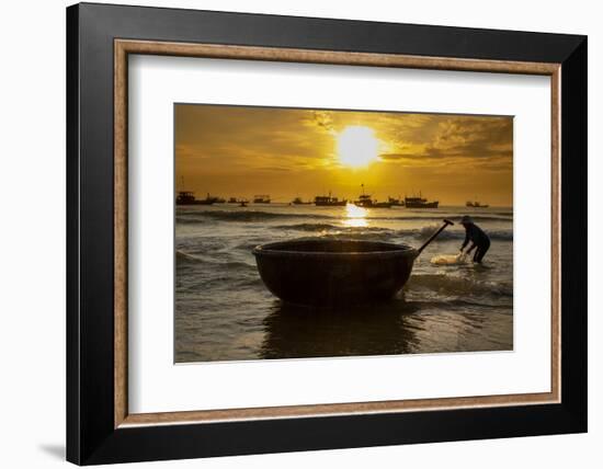 Vietnam. Fishermen deliver the nights catch to the beach at Hoi An.-Tom Norring-Framed Photographic Print