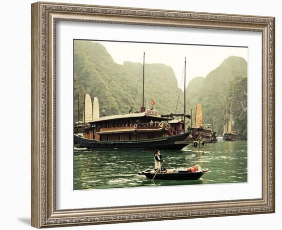 Vietnam, Halong Bay and Tourist Junk Boat-Steve Vidler-Framed Photographic Print