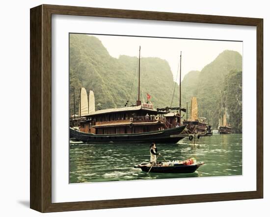 Vietnam, Halong Bay and Tourist Junk Boat-Steve Vidler-Framed Photographic Print