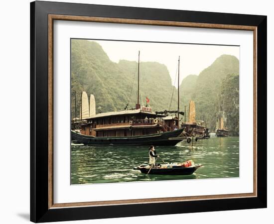 Vietnam, Halong Bay and Tourist Junk Boat-Steve Vidler-Framed Photographic Print