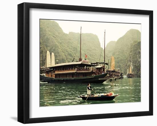 Vietnam, Halong Bay and Tourist Junk Boat-Steve Vidler-Framed Photographic Print