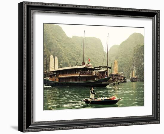 Vietnam, Halong Bay and Tourist Junk Boat-Steve Vidler-Framed Photographic Print