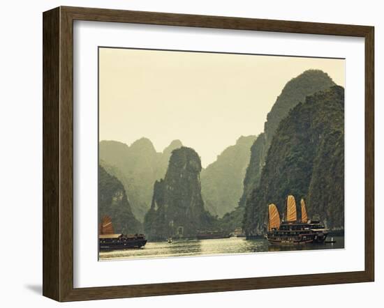 Vietnam, Halong Bay and Tourist Junk Boat-Steve Vidler-Framed Photographic Print