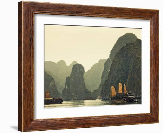 Vietnam, Halong Bay and Tourist Junk Boat-Steve Vidler-Framed Photographic Print