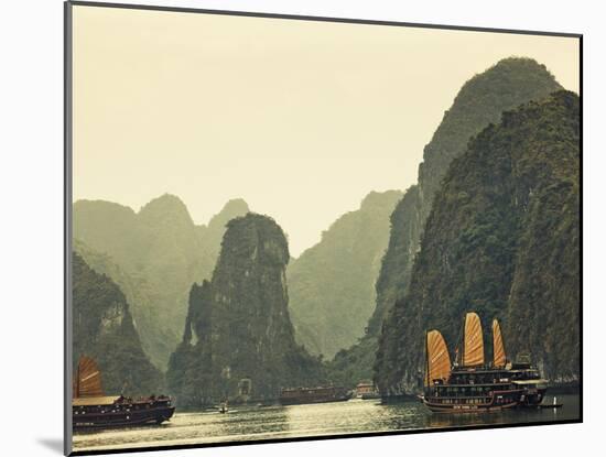 Vietnam, Halong Bay and Tourist Junk Boat-Steve Vidler-Mounted Photographic Print