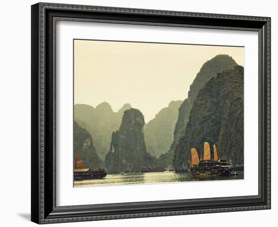 Vietnam, Halong Bay and Tourist Junk Boat-Steve Vidler-Framed Photographic Print