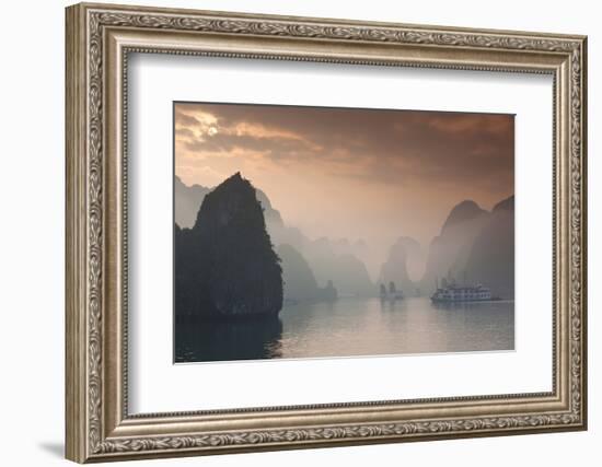 Vietnam, Halong Bay, Tourist Boats, Sunrise-Walter Bibikow-Framed Photographic Print