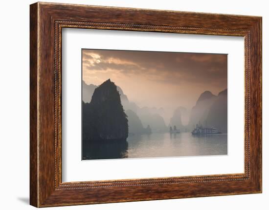 Vietnam, Halong Bay, Tourist Boats, Sunrise-Walter Bibikow-Framed Photographic Print