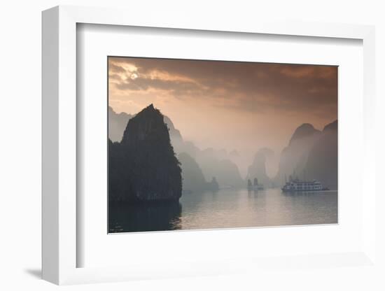 Vietnam, Halong Bay, Tourist Boats, Sunrise-Walter Bibikow-Framed Photographic Print