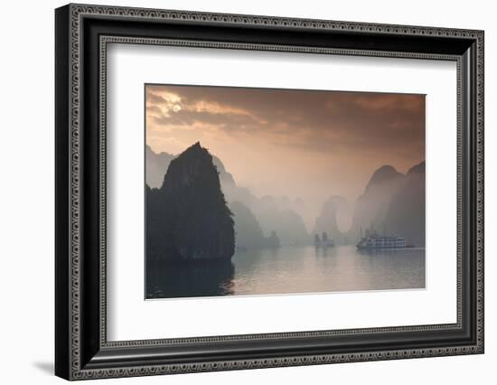 Vietnam, Halong Bay, Tourist Boats, Sunrise-Walter Bibikow-Framed Photographic Print