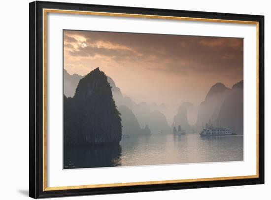 Vietnam, Halong Bay, Tourist Boats, Sunrise-Walter Bibikow-Framed Photographic Print