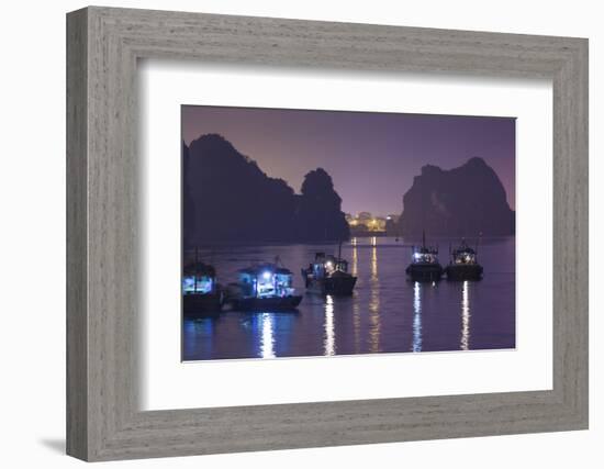 Vietnam, Halong City, Halong Bay Fishing Boats, Dusk-Walter Bibikow-Framed Photographic Print