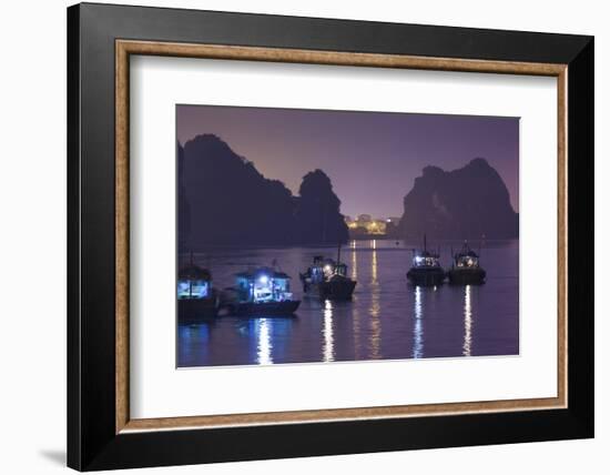 Vietnam, Halong City, Halong Bay Fishing Boats, Dusk-Walter Bibikow-Framed Photographic Print