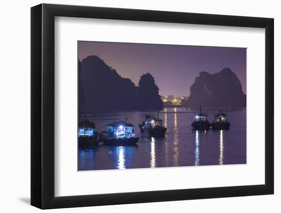 Vietnam, Halong City, Halong Bay Fishing Boats, Dusk-Walter Bibikow-Framed Photographic Print