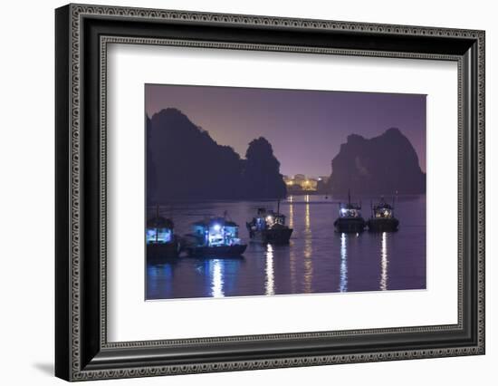 Vietnam, Halong City, Halong Bay Fishing Boats, Dusk-Walter Bibikow-Framed Photographic Print