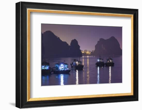 Vietnam, Halong City, Halong Bay Fishing Boats, Dusk-Walter Bibikow-Framed Photographic Print