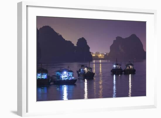 Vietnam, Halong City, Halong Bay Fishing Boats, Dusk-Walter Bibikow-Framed Photographic Print