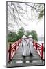 Vietnam, Hanoi, Hoan Kiem Lake. Walking on Huc Bridge in Traditional Ao Dai Dress-Matteo Colombo-Mounted Photographic Print