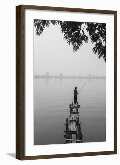 Vietnam, Hanoi. Tay Ho, West Lake, Fisherman-Walter Bibikow-Framed Photographic Print