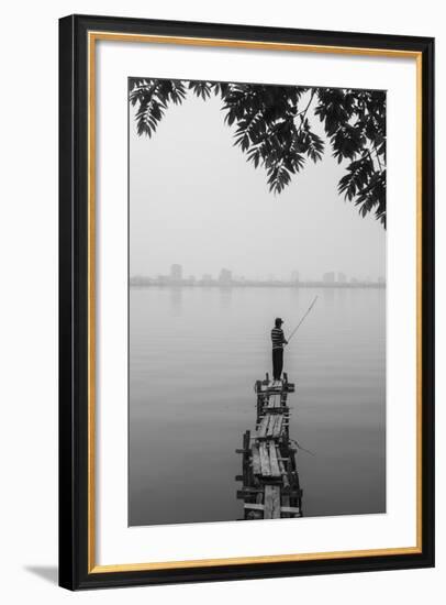 Vietnam, Hanoi. Tay Ho, West Lake, Fisherman-Walter Bibikow-Framed Photographic Print