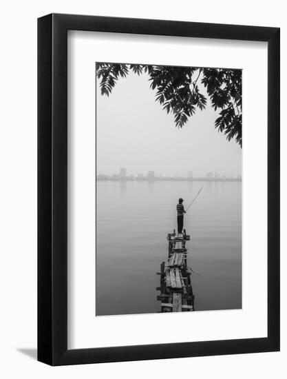 Vietnam, Hanoi. Tay Ho, West Lake, Fisherman-Walter Bibikow-Framed Photographic Print