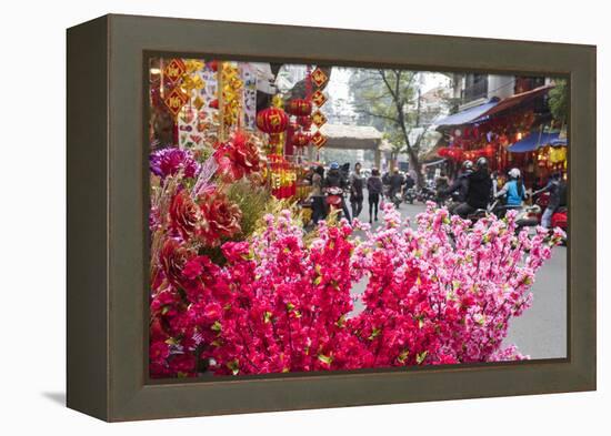 Vietnam, Hanoi. Tet Lunar New Year, Cherry Blossoms for Sale-Walter Bibikow-Framed Premier Image Canvas