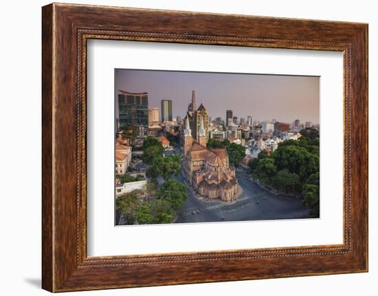 Vietnam, Ho Chi Minh City (Saigon), Notre Dame Cathedral and City Skyline-Michele Falzone-Framed Photographic Print