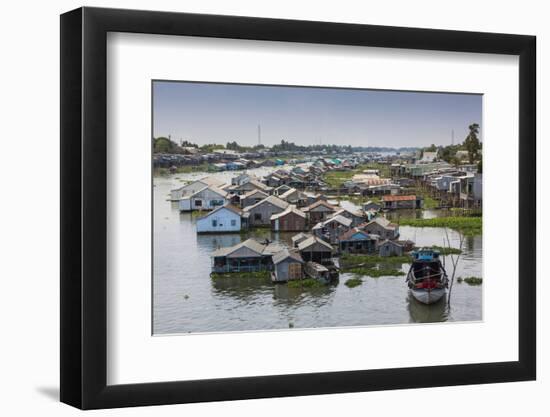 Vietnam, Mekong Delta. Chau Doc, Hau Giang River, Elevated View of Floating Village-Walter Bibikow-Framed Photographic Print