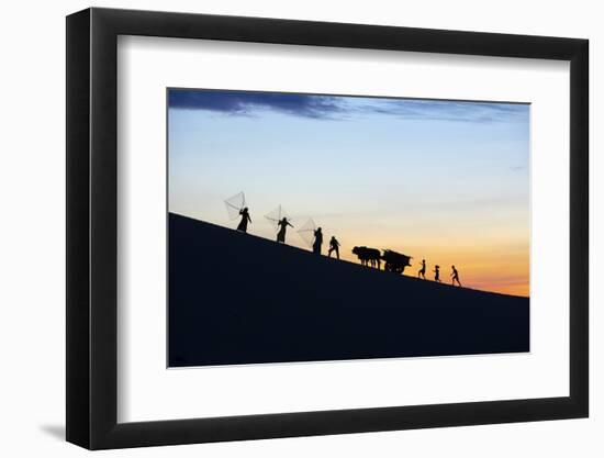 Vietnam. Nam Cuong dunes at Nha Trang, Cham People on their way to work.-Tom Norring-Framed Photographic Print