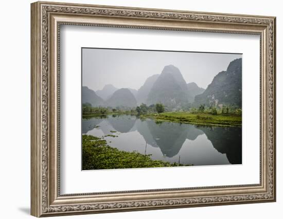 Vietnam, Ninh Binh. Limestone Karsts, with Reflection, in Fog-Matt Freedman-Framed Photographic Print