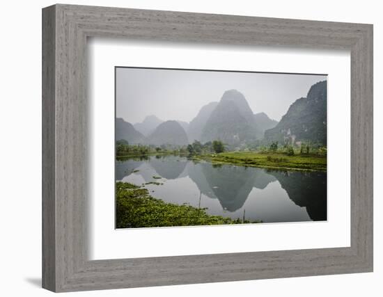 Vietnam, Ninh Binh. Limestone Karsts, with Reflection, in Fog-Matt Freedman-Framed Photographic Print