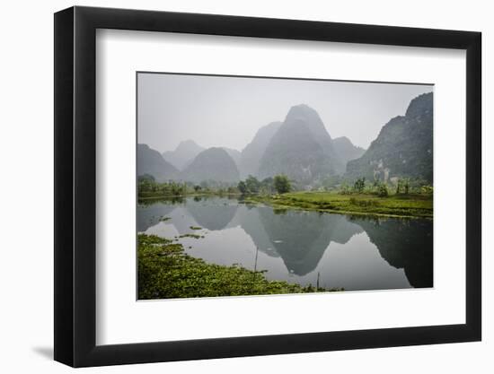 Vietnam, Ninh Binh. Limestone Karsts, with Reflection, in Fog-Matt Freedman-Framed Photographic Print