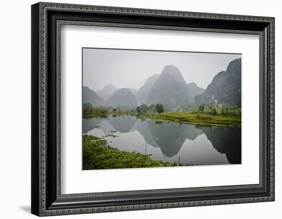 Vietnam, Ninh Binh. Limestone Karsts, with Reflection, in Fog-Matt Freedman-Framed Photographic Print