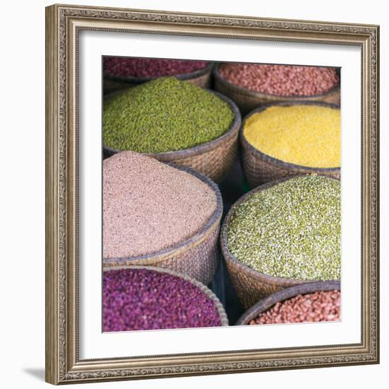 Vietnam, Thura Thien-Hue Province, Hue. Bamboo Baskets of Dried Legumes-Nigel Pavitt-Framed Photographic Print