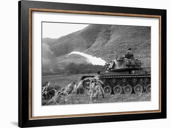 Vietnam War. Us Marine Corps Flame Thrower Tank in Action, Ca. 1966-null-Framed Photo