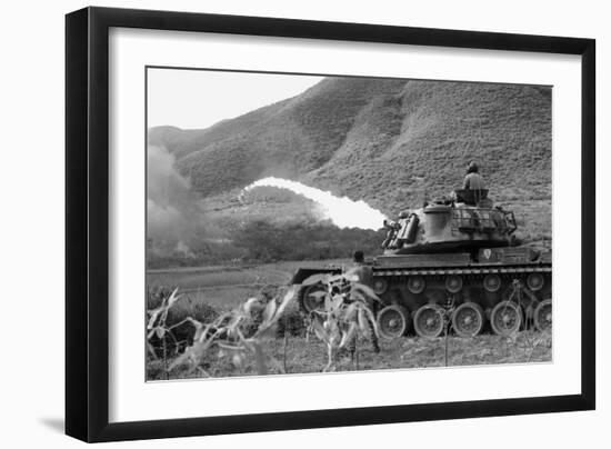 Vietnam War. Us Marine Corps Flame Thrower Tank in Action, Ca. 1966-null-Framed Photo