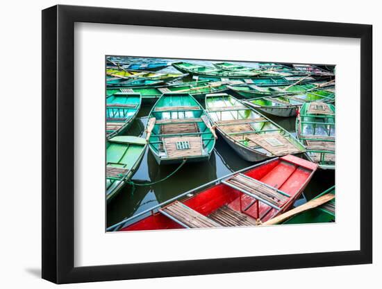 Vietnamese Boats on the River Early in the Morning. Tam Coc, Ninh Binh. Vietnam Travel Landscape An-Perfect Lazybones-Framed Photographic Print