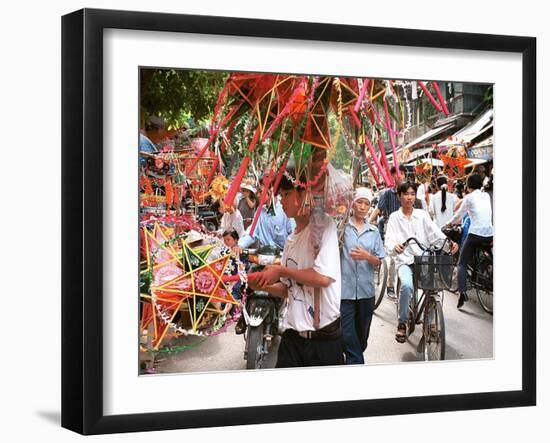 Vietnamese Vendors Crowd a Street Selling Colored Lanterns on a Street in Downtown Hanoi-null-Framed Photographic Print